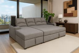 SECCIONAL CAMA BAUL FUNCIONAL 2 PZ DECO LINO GRIS IZQUIERDO
