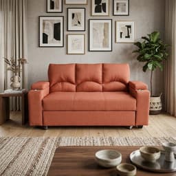 SOFA CAMA FUNCIONAL 2 PZ DECO LINO TEJA CON POSAVASO