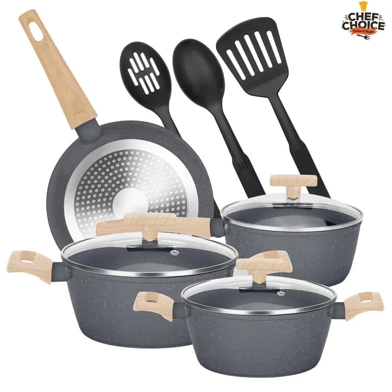 Bateria de Cocina Antiadherente Granito 10 Piezas Gris Marengo