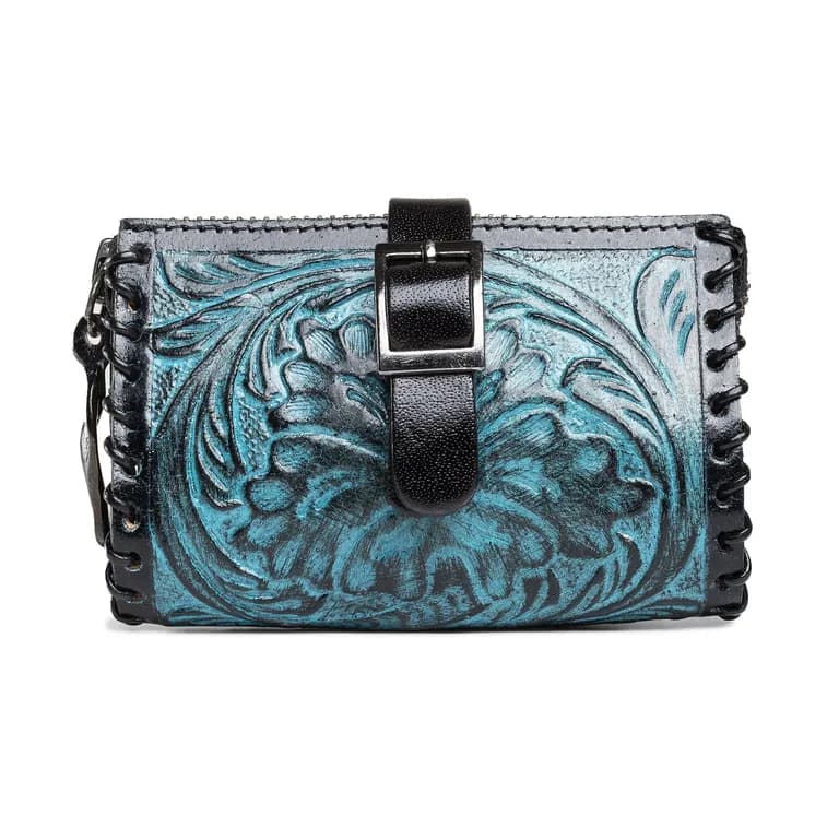 Monedero Bolsito De Cuero Genuino Tallado Color Turquesa Turquesa TALLA UNICA