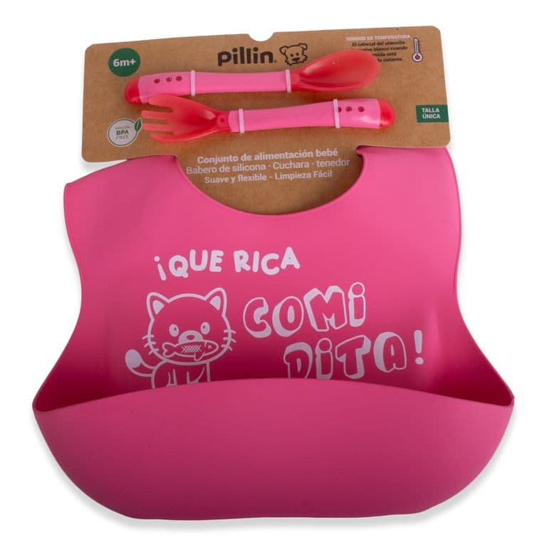 Set Babero y cubiertos Bebe Nina Fucsia Fucsia TALLA UNICA