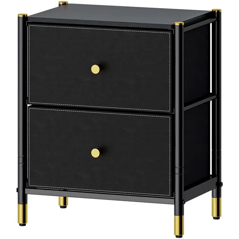 Velador Cajonera 2 Cajones Metal Madera Eco Cuero