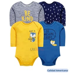 Pack 4 Bodys Nino Manga Larga Zorro 100% Algodon Azul 12 MESES