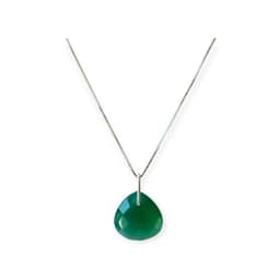 Collar Gota Onix Verde Facetado Plata Fina 925 Verde TALLA UNICA