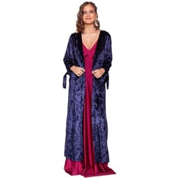 Tapado Kimono Largo Azul Jaspeado Terciopelo Azul Marino TALLA UNICA