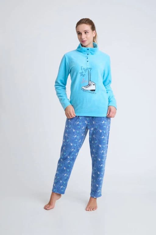 COD 1771 PIJAMA POLAR ESTAMPADA CON CUELLO Celeste L