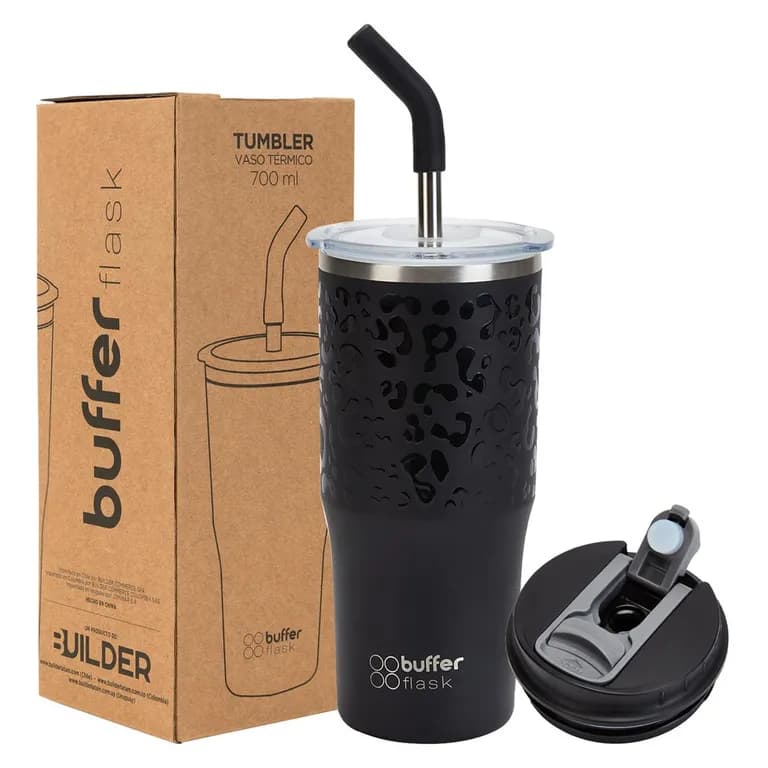 Mug Vaso Termo Agua Cafe 700ml AceroInox +Tapas - Negro
