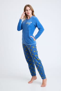 COD 1774 PIJAMA POLAR CON DETALLES BORDADOS Azul L