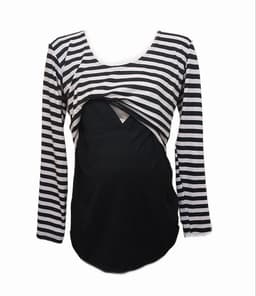 Polera Maternal y Lactancia color Negro y listada Negro XS
