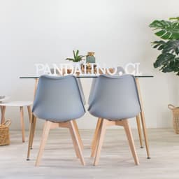 Comedor Mesa Rectangular Vitreo 120x80 + 4 Sillas Tulip Gris Gris claro