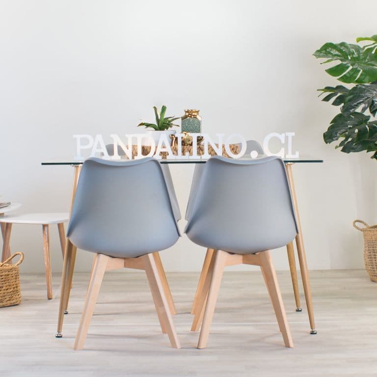 Comedor Mesa Rectangular Vitreo 120x80 + 4 Sillas Tulip Gris Gris claro