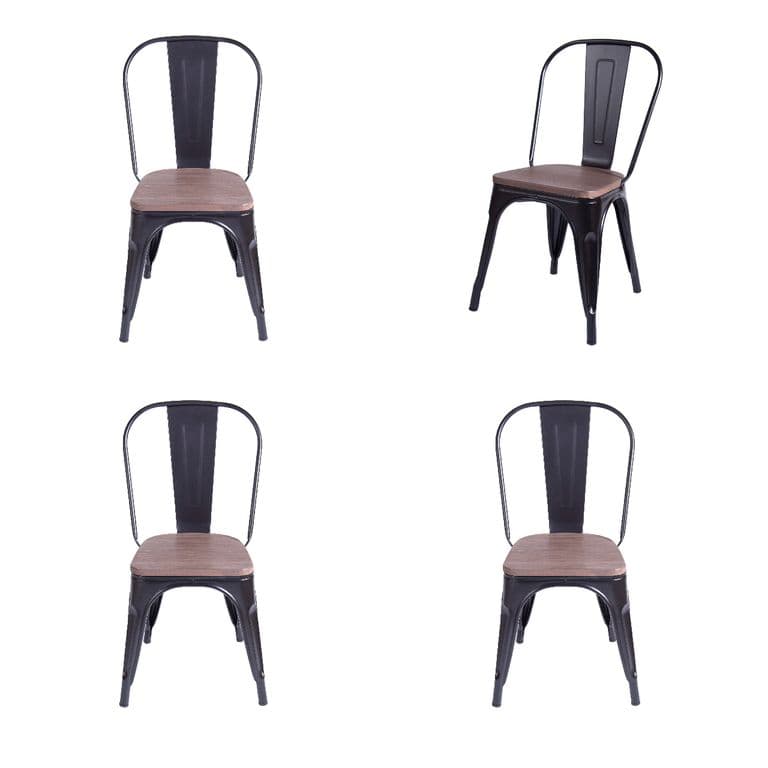 Pack x 4 silla tolix Negra con asiento de madera