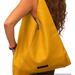 Cartera cuero natural genuino Modelo Roberta amarilla Amarillo Topacio TALLA UNICA