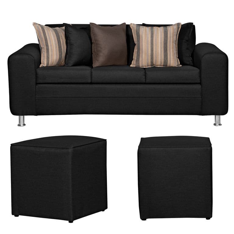 SOFA LEGEND 3 CUERPOS Y DOS POUF NEGRO