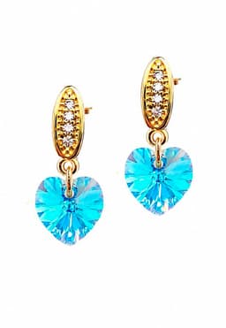 Aros Romance Gold 24K creado con cristales de Swarovski Aquamarine Celeste TALLA UNICA