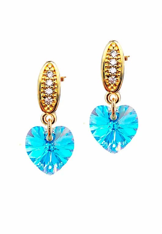 Aros Romance Gold 24K creado con cristales de Swarovski Aquamarine Celeste TALLA UNICA