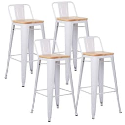 Pack de 4 Taburetes Piso Metal Tolix Asiento de madera 76 cm - Blanco