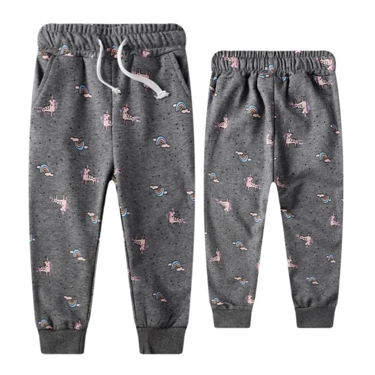 Pantalon Buzo Nina 100% Algodon Unicornios Arcoiris Gris 2
