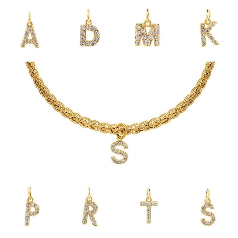 Collar Bano Oro 18k Letra Inicial B Brillitos Tejido Dragon Dorado TALLA UNICA