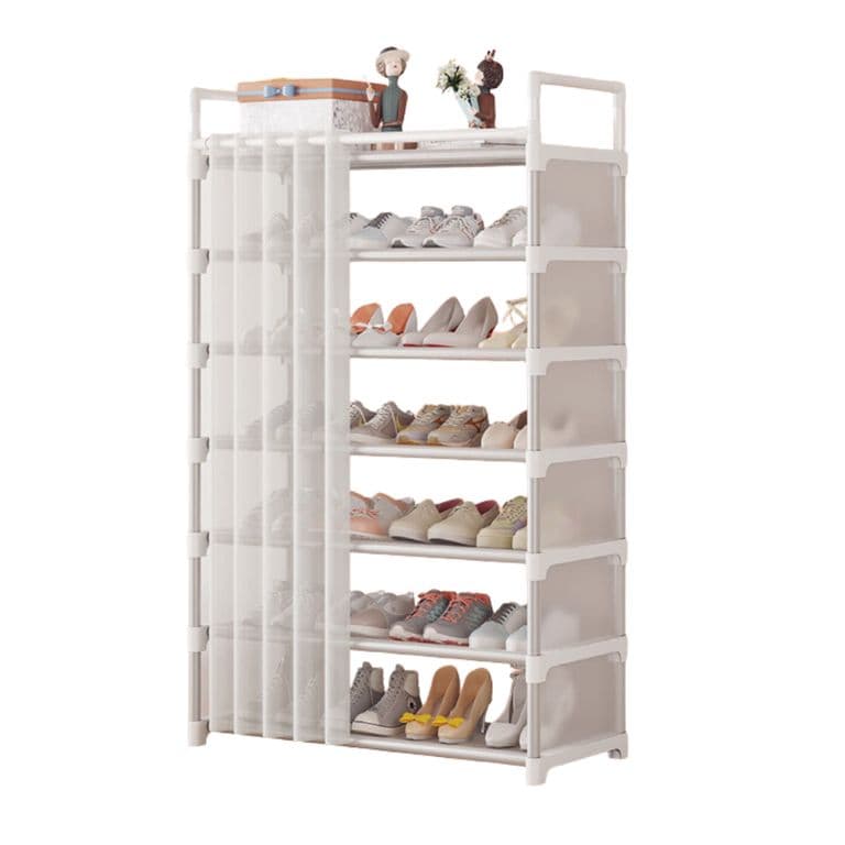 Zapatero De 7 Niveles Metal Organizador + Cortina