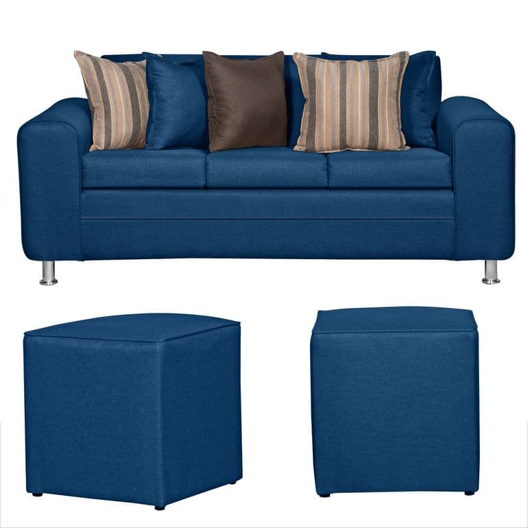 SOFA LEGEND 3 CUERPOS Y DOS POUF AZUL