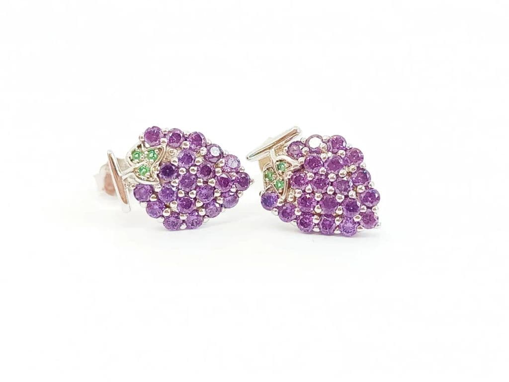 Pendientes Amatista Natural Lila Aros Plata 925 Mujer Nina Uvas Multicolor ...