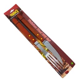 Set Asado Parrilla 2 Piezas Acero Inoxidable Madera - Cafe