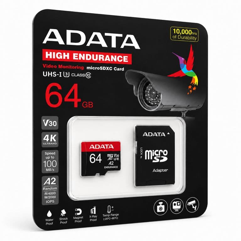 Memoria Micro SD 64GB Clase 10 para 4K High Endurance