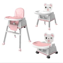 Silla De Comer Para Bebes Rosada Portatil Ajustable 3 en 1