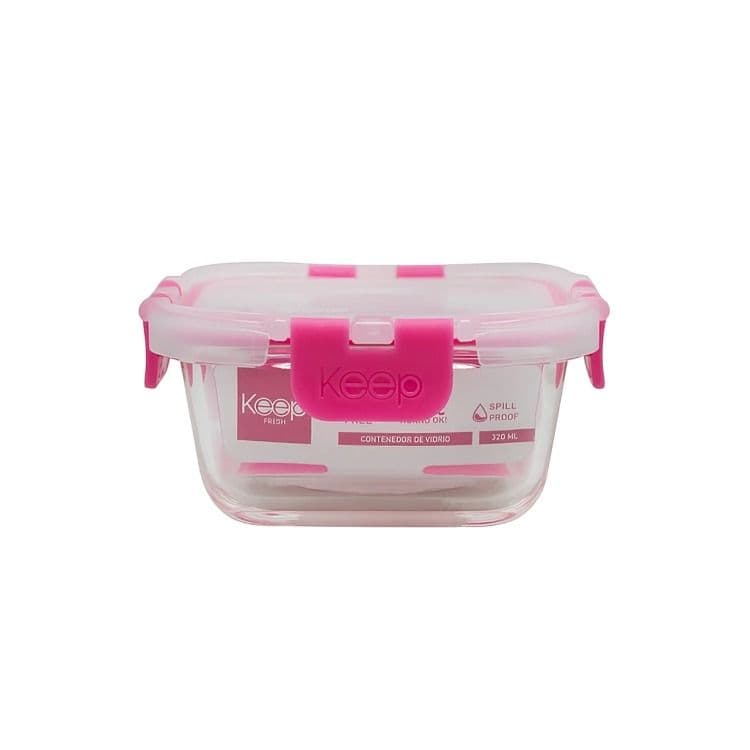 HERMETICO CUADRADO 320ML GLASS FUCSIA