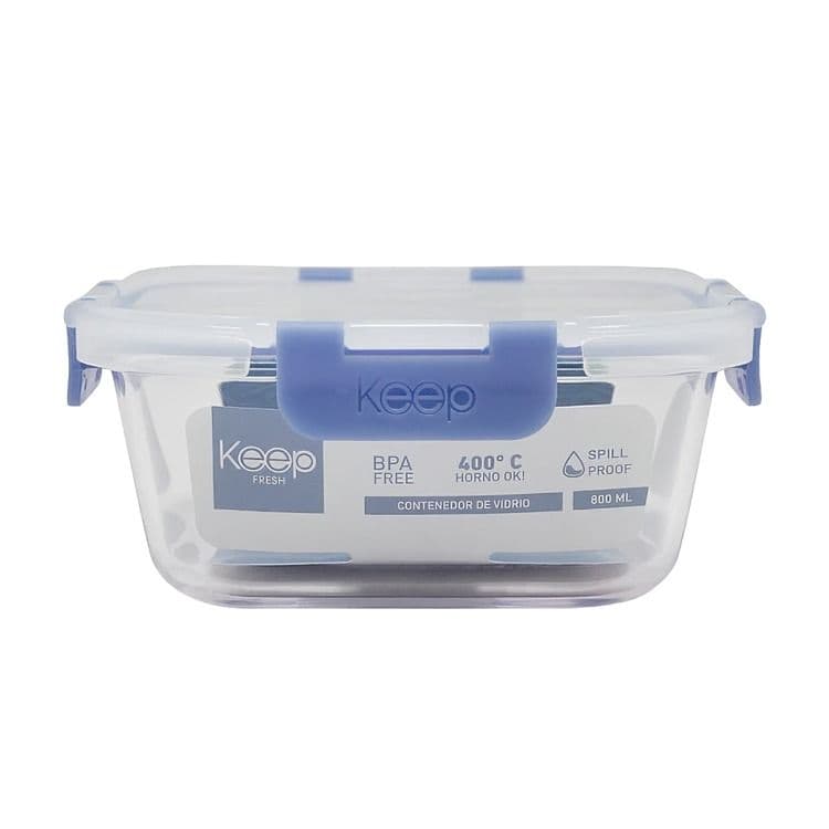 HERMETICO CUADRADO 800ML GLASS AZUL