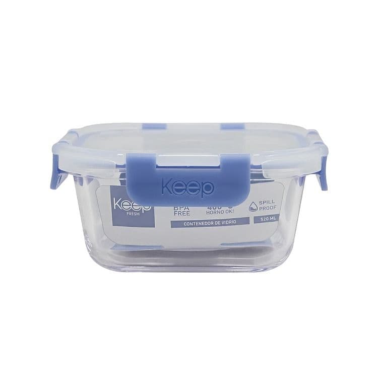 HERMETICO CUADRADO 520ML GLASS AZUL