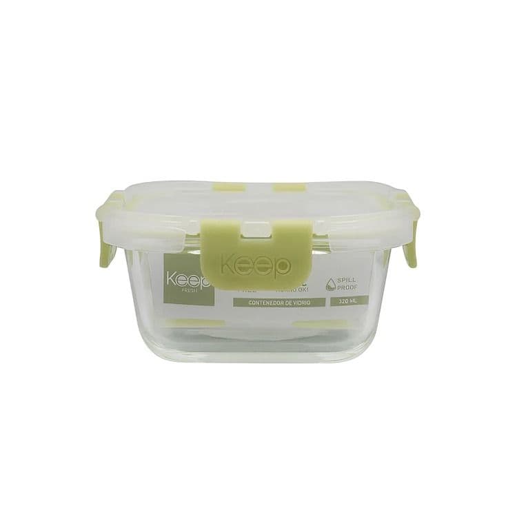HERMETICO CUADRADO 320ML GLASS VERDE