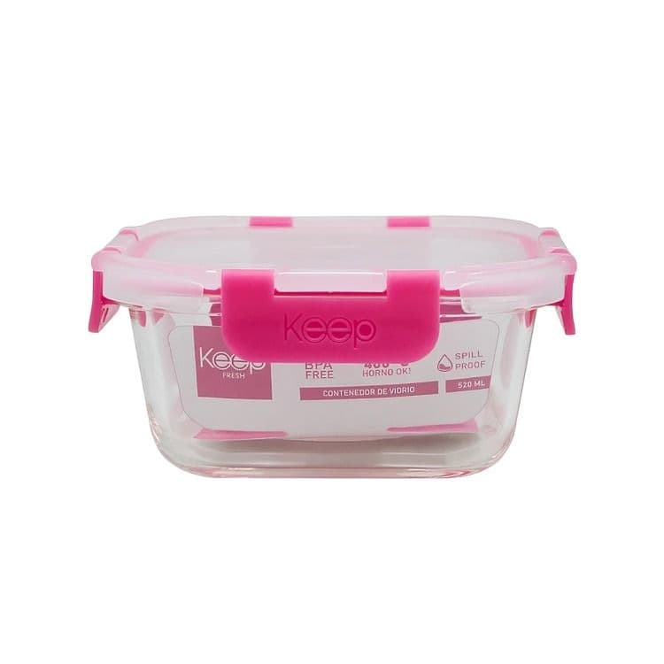 HERMETICO CUADRADO 520ML GLASS FUCSIA