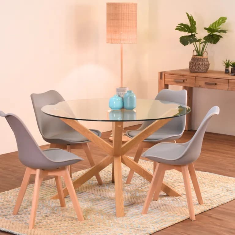 Comedor Mesa Redonda Equiz 120cm + 4 Sillas Tulip Gris Gris claro COMCM1204GRISDISENO