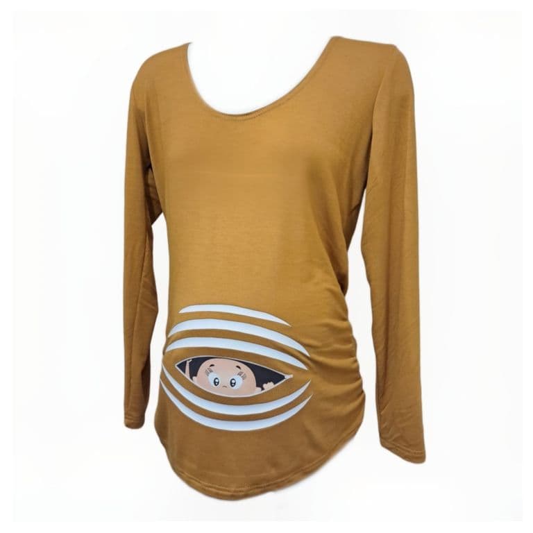 Polera Maternal Estampada Bebe Asomandose color Mostaza Mostaza XS