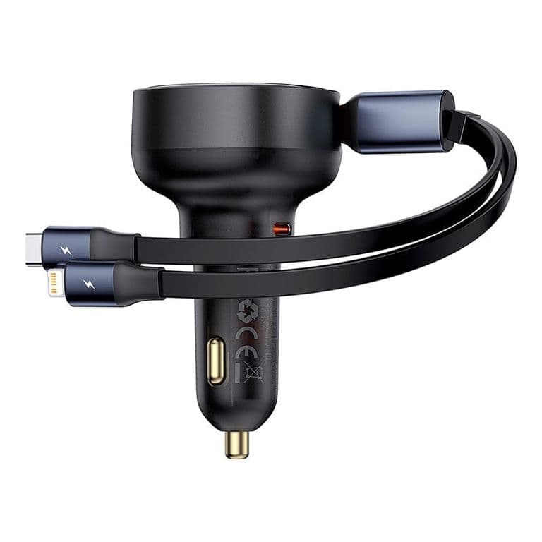 Cargador de Auto Cable Tipo C y Lightning 60W Negro