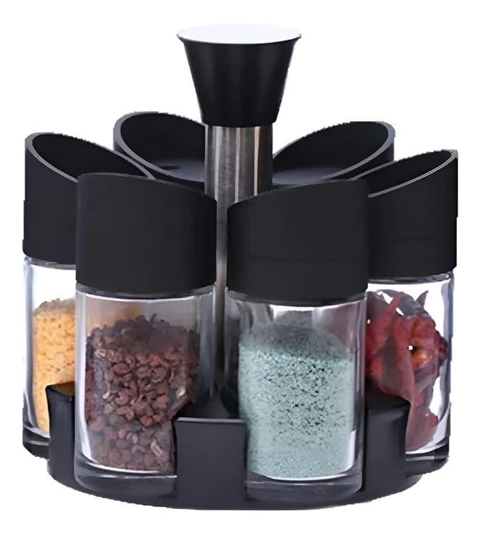 Set 6 Especieros Condimentos Moderno Giratorio 360o Negro - Negro