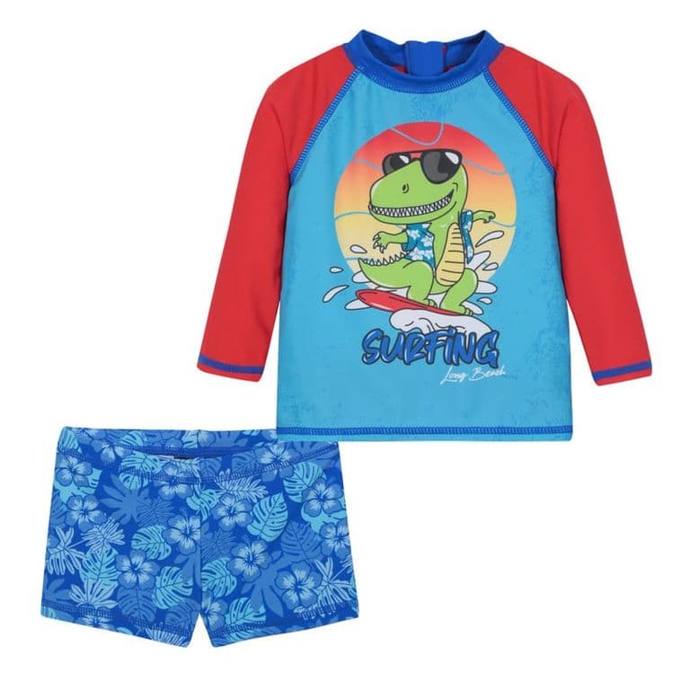 Traje Bano Bebe Nino Set UV50+ Manga Larga Rojo 9-12 MESES