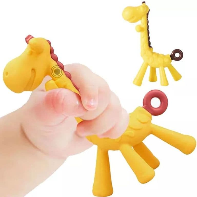 MORDEDOR DE SILICONA PARA BEBE JIRAFA AMARILLA