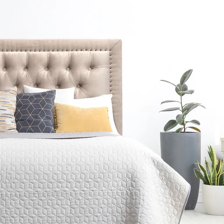 Respaldo de Cama Capitone Frame Tachas Felpa Beige - Super King