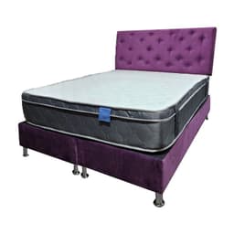 Cama Ame 2P Colchon Premium Tanon Respaldo Morada Felpa Pmetal