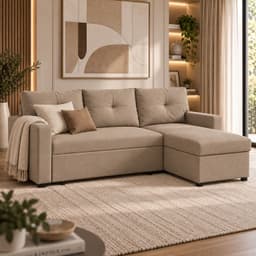 Sofa Cama 2 Plazas Beige Lino 212x72 Intercambiable y Almacenamiento Sidney