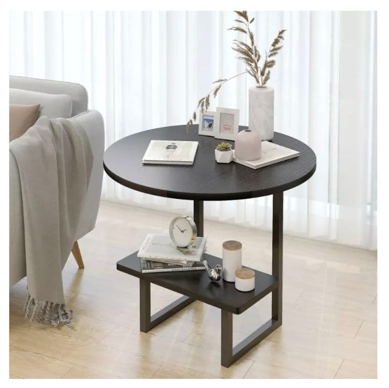 Mesa De Centro Redondo De Fierro Y Madera Living Vanguardia