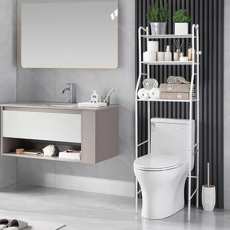 Estante Organizador De Bano Sobre Inodoro Tres Niveles Mueble Blanco Rack Organizador FIGO STORE