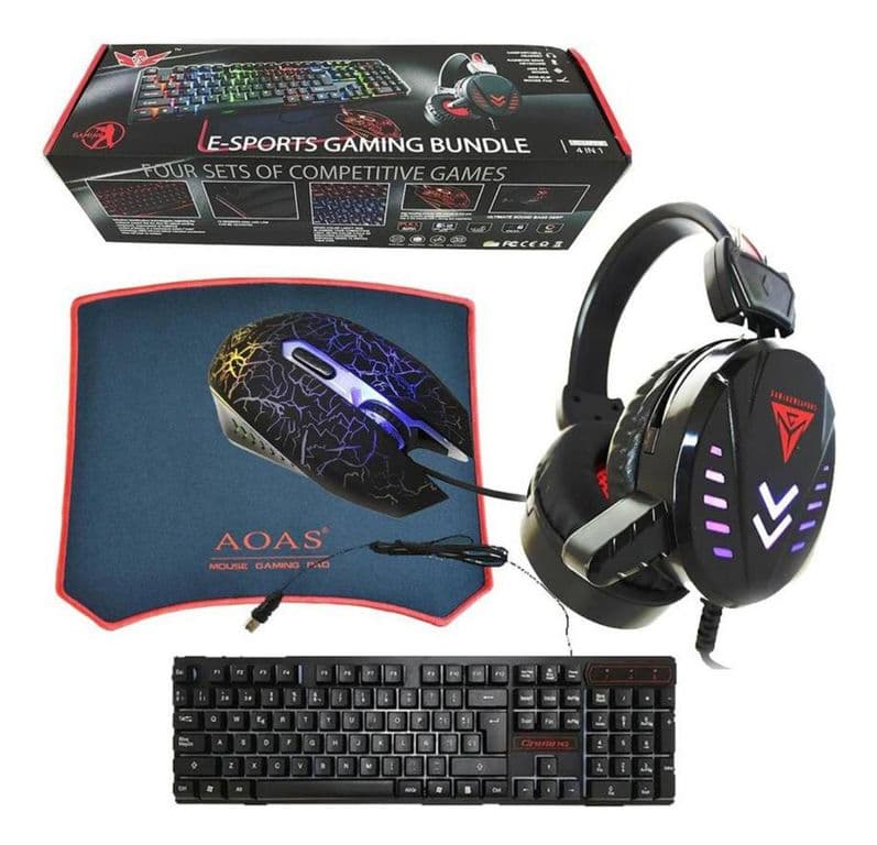 Kit Gamer E-Sport Pro 4 En 1 Teclado + Mouse + Auricular + Pad - Negro