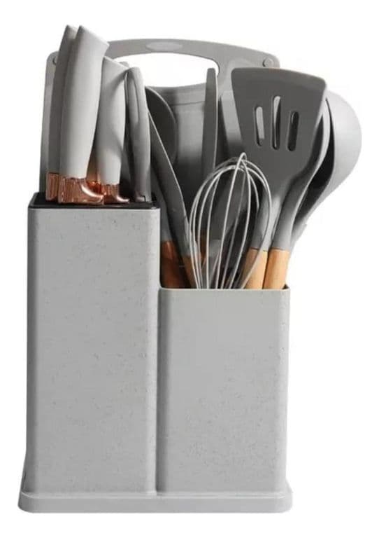 Set 19 Utensilios Cocina Silicona Acero Inoxidable Gris Gris