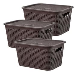 Pack 3 Cajas Organizadora Ratan 6 L Marron Oscuro