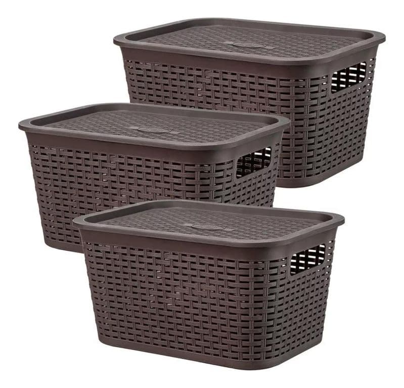 Pack 3 Cajas Organizadora Ratan 6 L Marron Oscuro