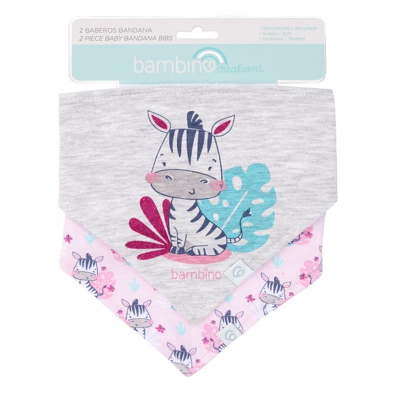 Set 2 Babero Bandana Rosado Cebra Nina